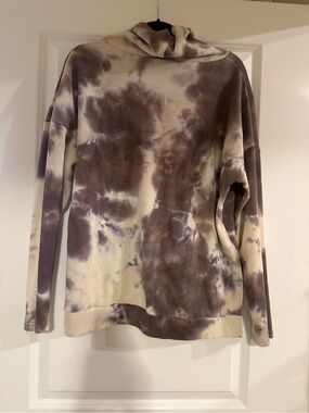 Tie-Dye Ribbed Funnel Neck Sweater - Cream & Purple